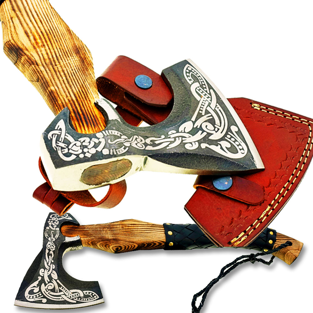 WHITE DEER Hand Forged Viking Axe With Custom Viking Etched on  Carbon Steel Head
