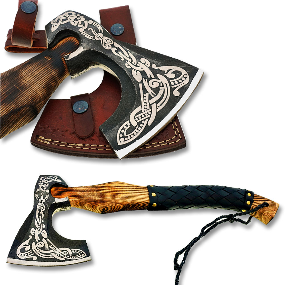 WHITE DEER Hand Forged Viking Axe With Custom Viking Etched on  Carbon Steel Head