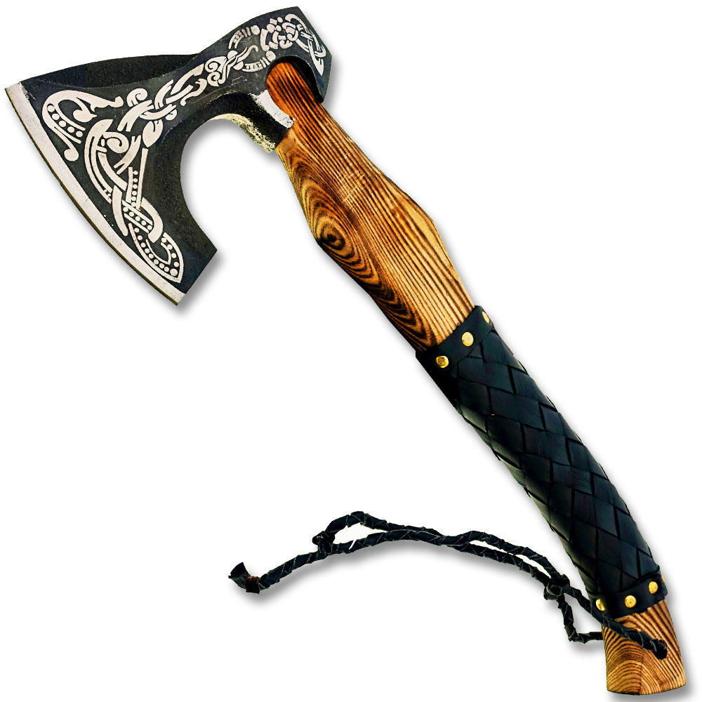 WHITE DEER Hand Forged Viking Axe With Custom Viking Etched on  Carbon Steel Head