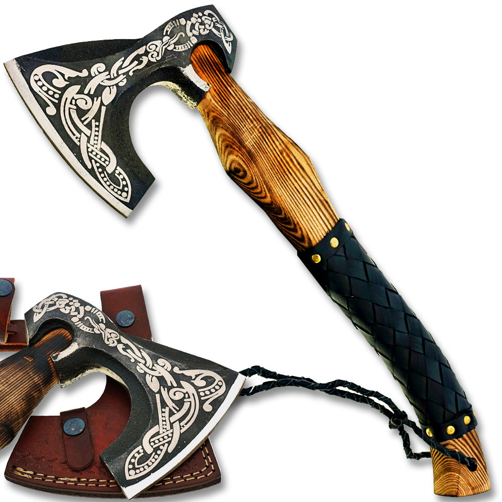 WHITE DEER Hand Forged Viking Axe With Custom Viking Etched on  Carbon Steel Head
