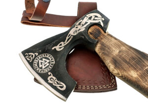 WHITE DEER Hand Forged Viking Axe With Custom Viking Etched  Brown Leather Wrapped Handle
