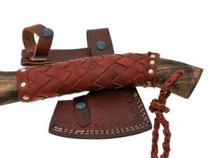 WHITE DEER Hand Forged Viking Axe With Custom Viking Etched  Brown Leather Wrapped Handle