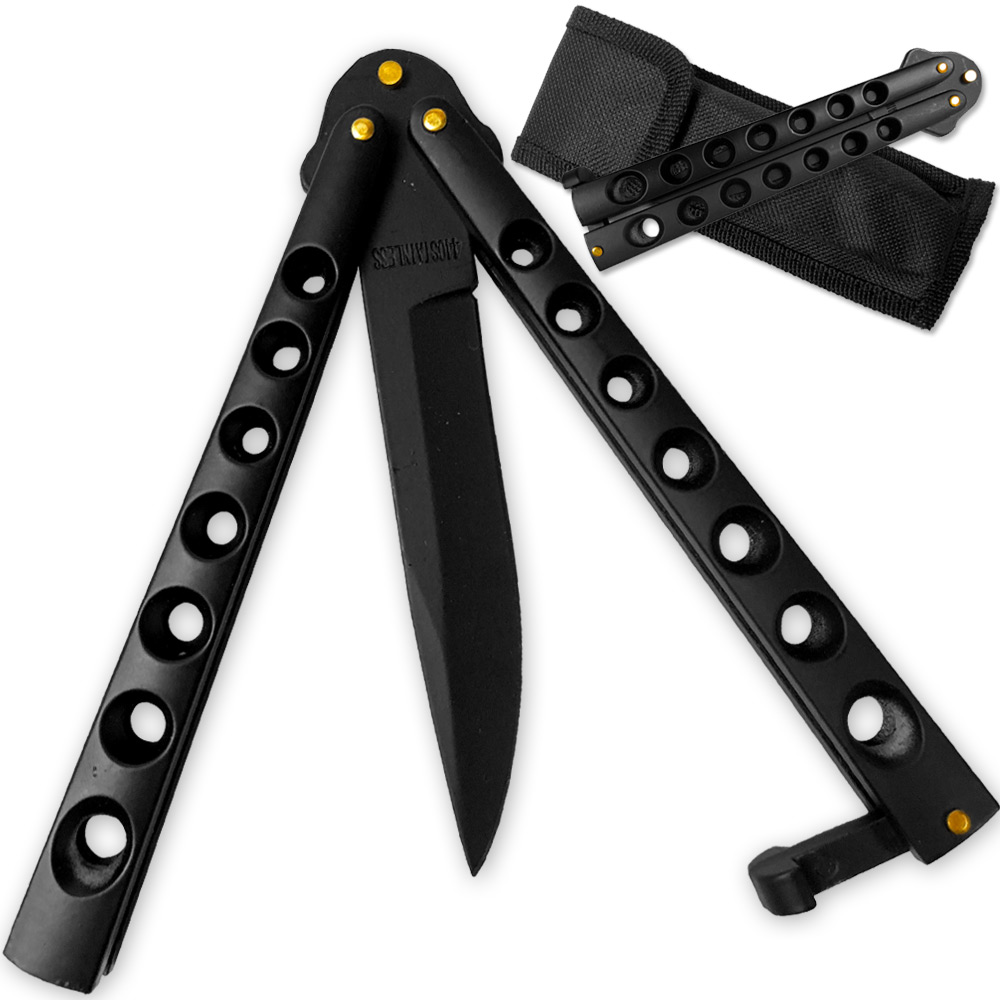 Scoundrel Alloy Balisong Butterfly Knife Black on Black Blade
