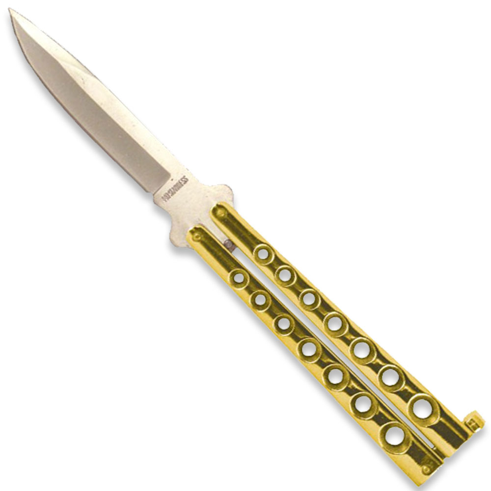 Scoundrel Alloy Balisong Butterfly Knife Gold Color Handle Sliver Blade