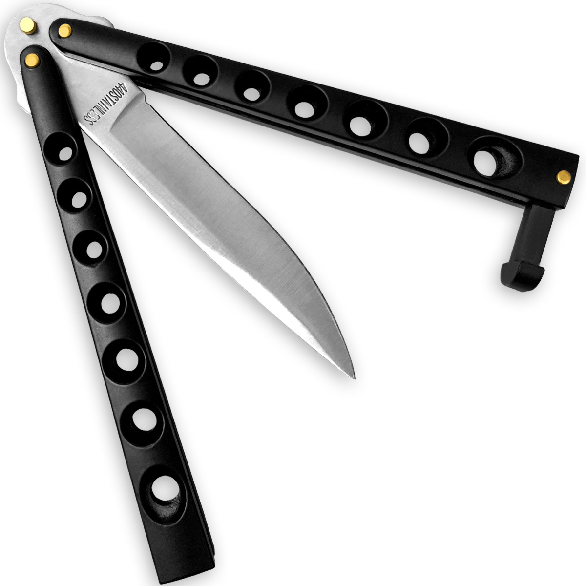 Scoundrel Alloy Balisong Butterfly Knife Black with Silver Blade