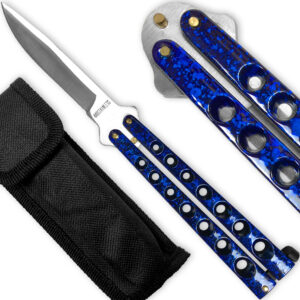 Scoundrel Alloy Balisong Butterfly Knife Blue & Black Matrix Handle