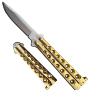 Scoundrel Alloy Balisong Butterfly Knife Gold Color Handle Sliver Blade