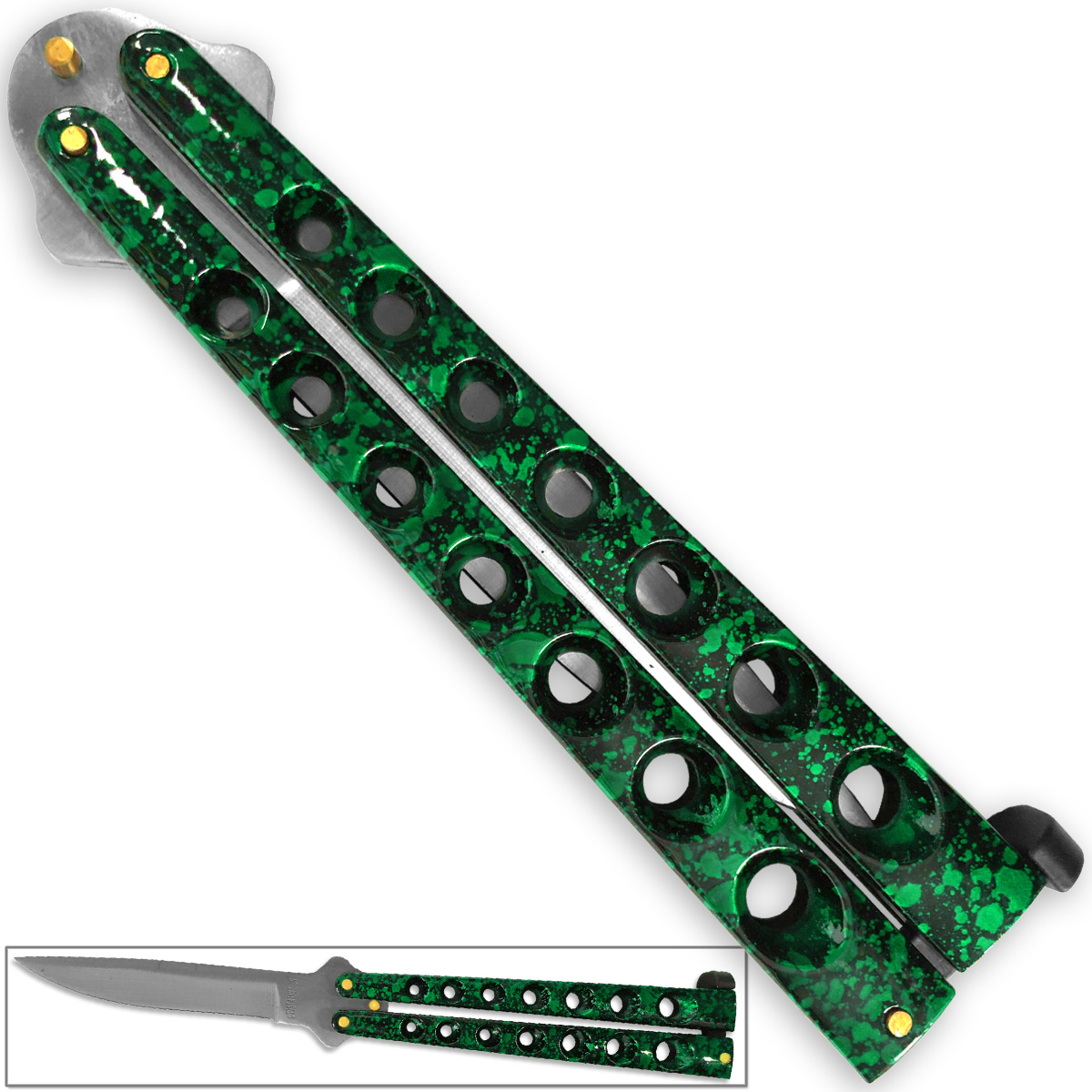 Scoundrel Alloy Balisong Butterfly Knife Green & Black Marble Matrix