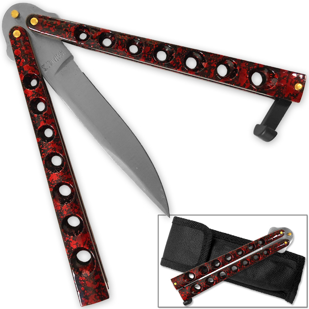 Scoundrel Alloy Balisong Butterfly Knife Red & Black Marble Matrix