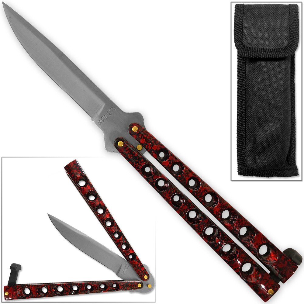 Scoundrel Alloy Balisong Butterfly Knife Red & Black Marble Matrix
