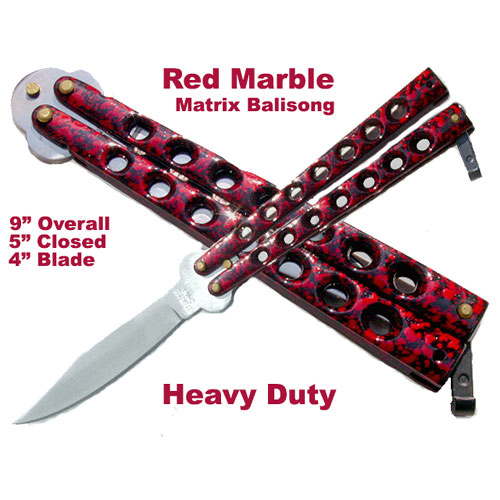 Scoundrel Alloy Balisong Butterfly Knife Red & Black Marble Matrix