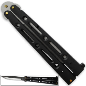 Executive Butterfly Balisong Knife Black Handle W/Silver Stainless Blade 10.25in Flipper