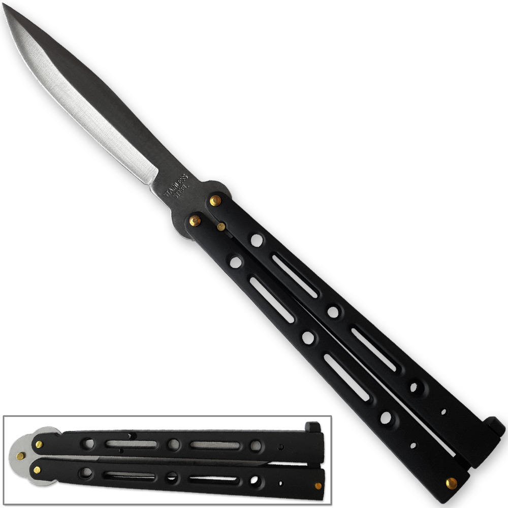 Executive Butterfly Balisong Knife Black Handle W/Silver Stainless Blade 10.25in Flipper
