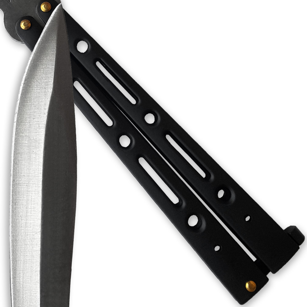 Executive Butterfly Balisong Knife Black Handle W/Silver Stainless Blade 10.25in Flipper
