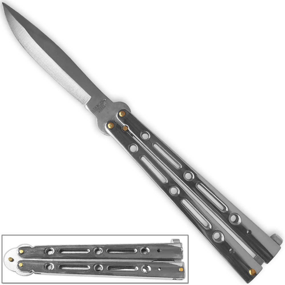 Executive Butterfly Balisong Knife Chromed Silver 10.25in Flipper