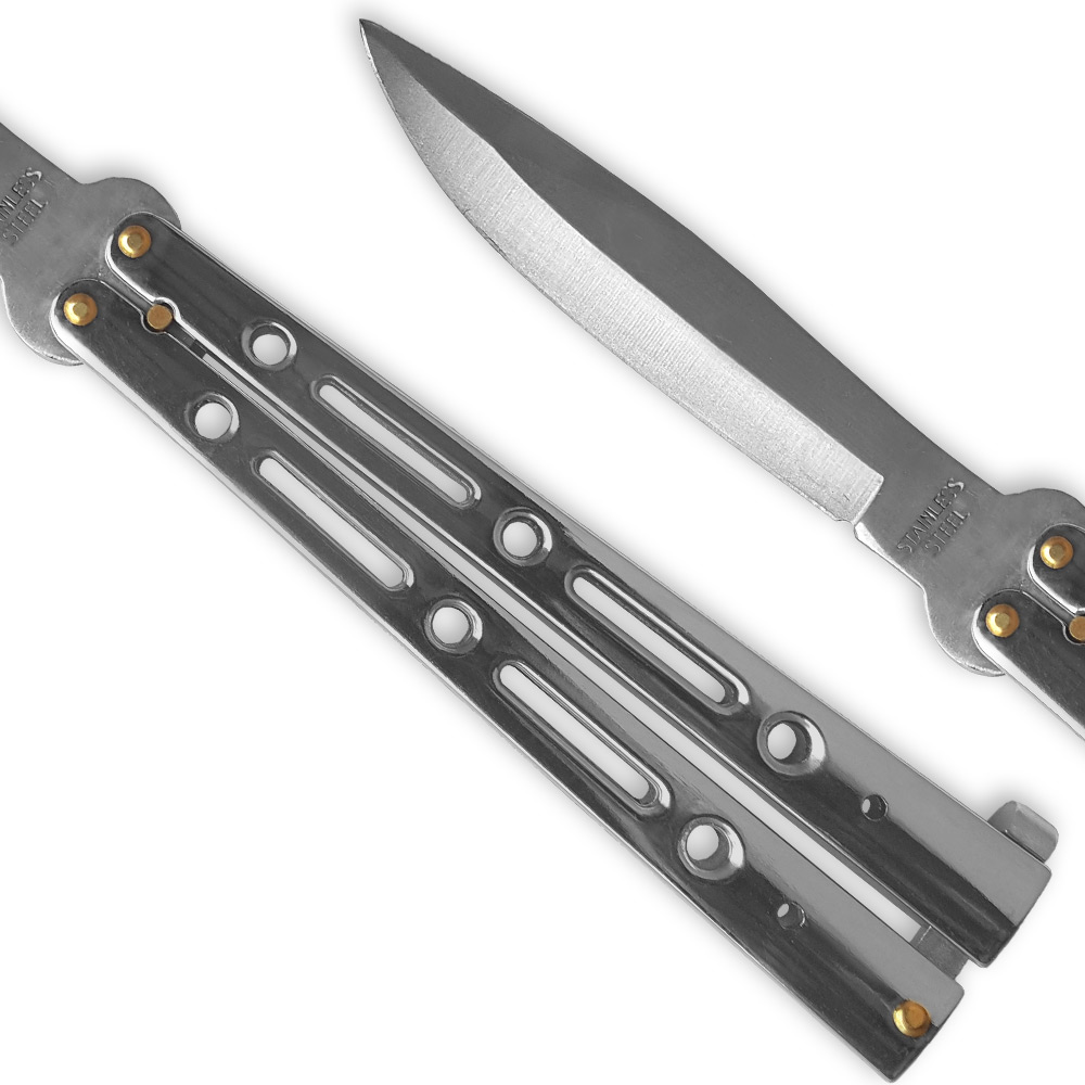 Executive Butterfly Balisong Knife Chromed Silver 10.25in Flipper