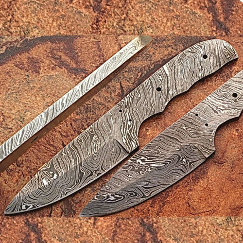 Custom FULL DAMASCUS Steel Militia-cut Knife (Blank Blade) 9.25in 1095 Steel