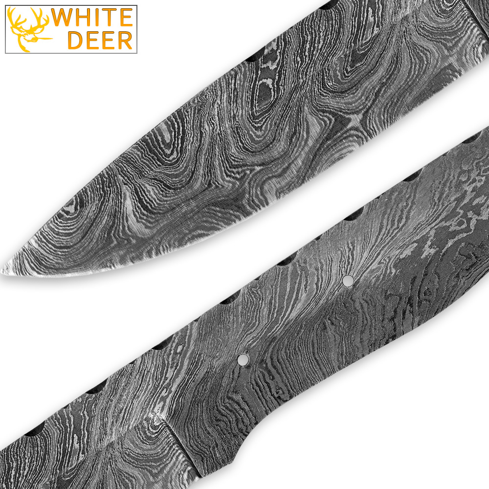 WHITE DEER Rebel Fighter Full Damascus Blank Blade Knife 9.9in Forge Welded Steel