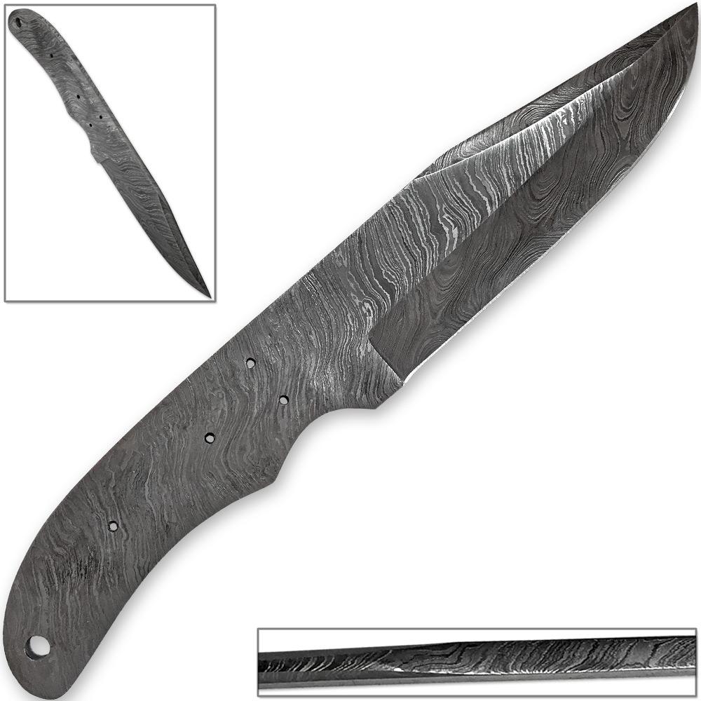 White Deer Build-Your-Own Damascus Knife Blank FULL PATTERN 100% Forged 1095 Steel