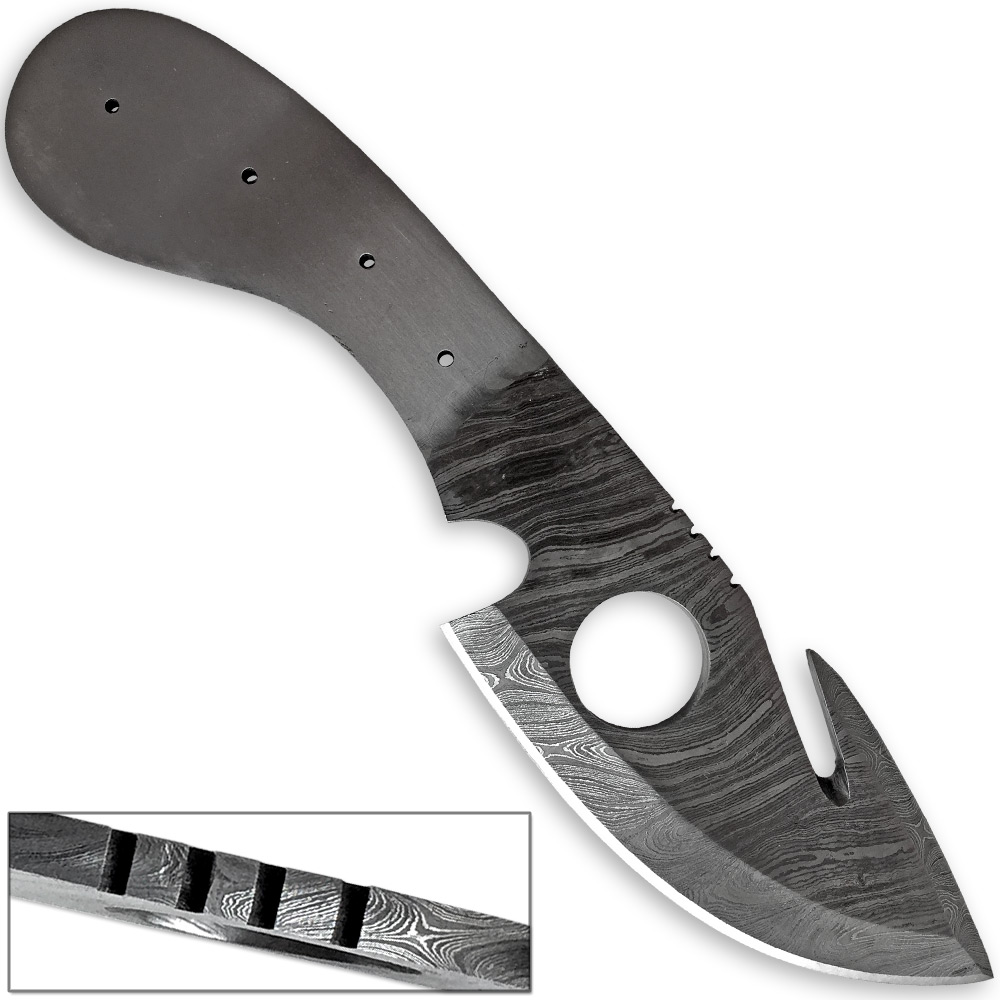 White Deer Damascus Huntsman Guthook Skinner Knife Forged 1095 Steel