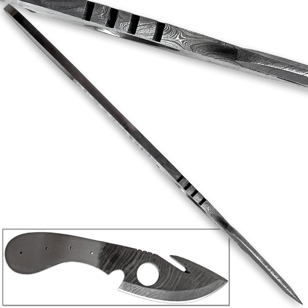 White Deer Damascus Huntsman Guthook Skinner Knife Forged 1095 Steel