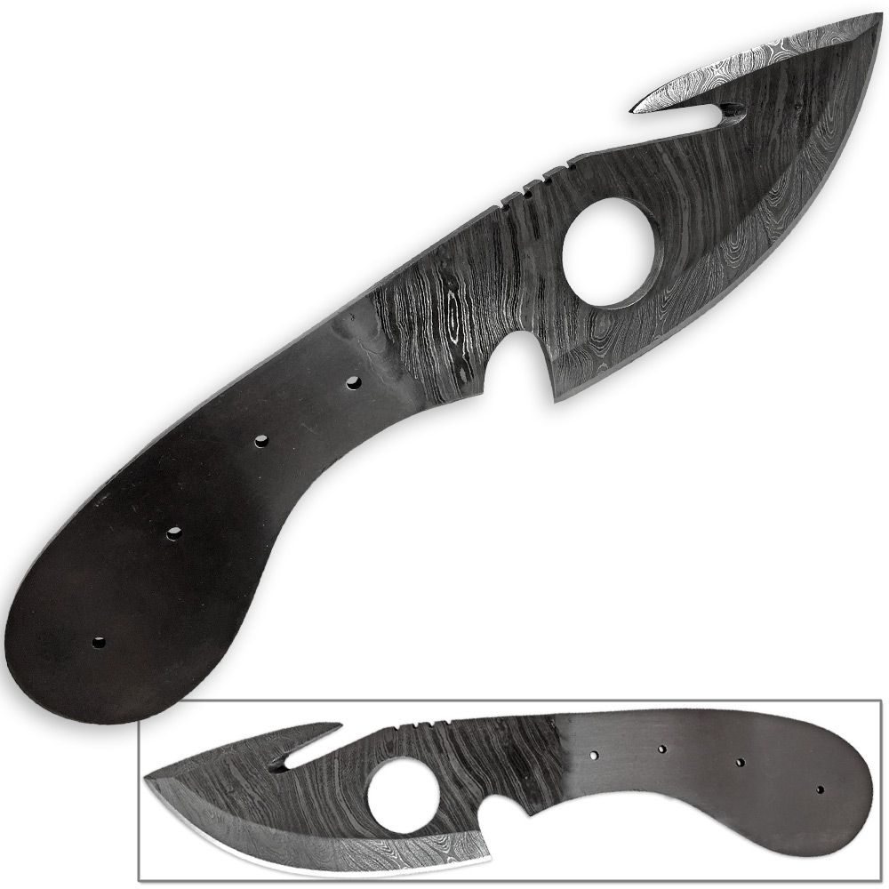 White Deer Damascus Huntsman Guthook Skinner Knife Forged 1095 Steel