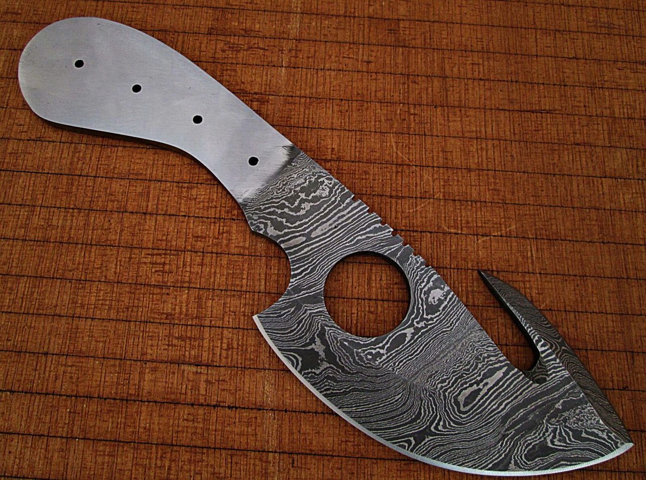 White Deer Gut Hook Damascus Skinner Knife Blank Blade DIY Make Your Own