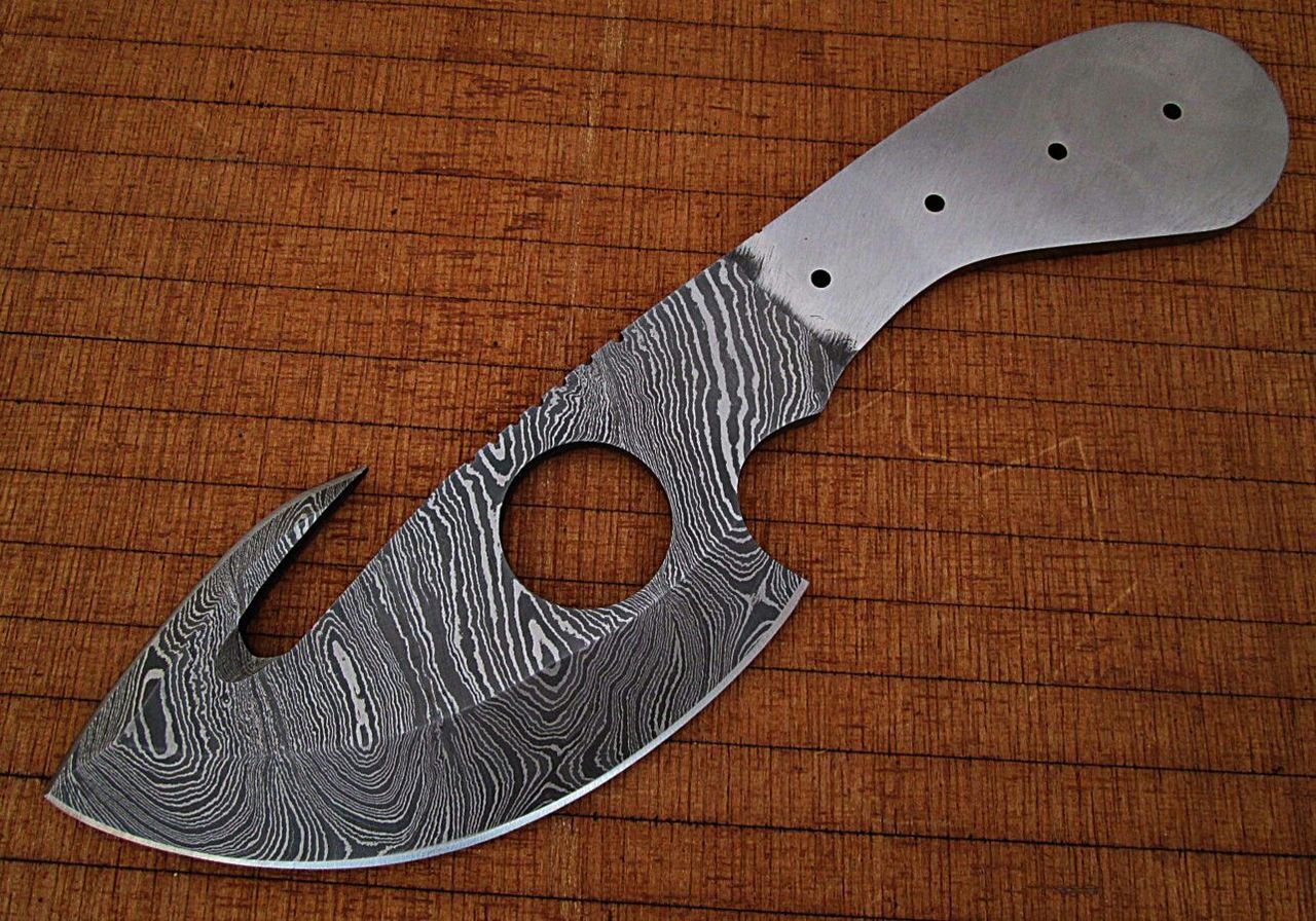 White Deer Gut Hook Damascus Skinner Knife Blank Blade DIY Make Your Own