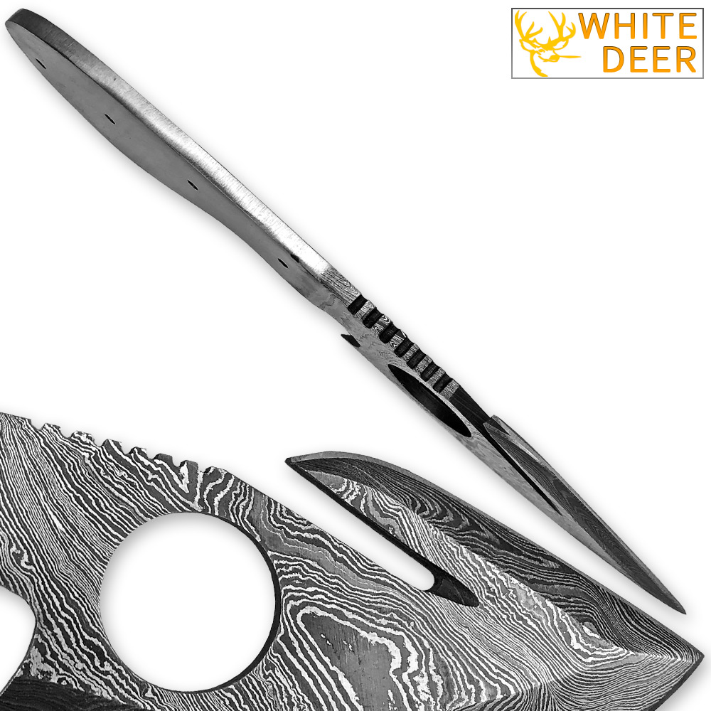 WHITE DEER Guthook 8.25in Damascus Skinner Knife Blank Blade DIY Make Your Own