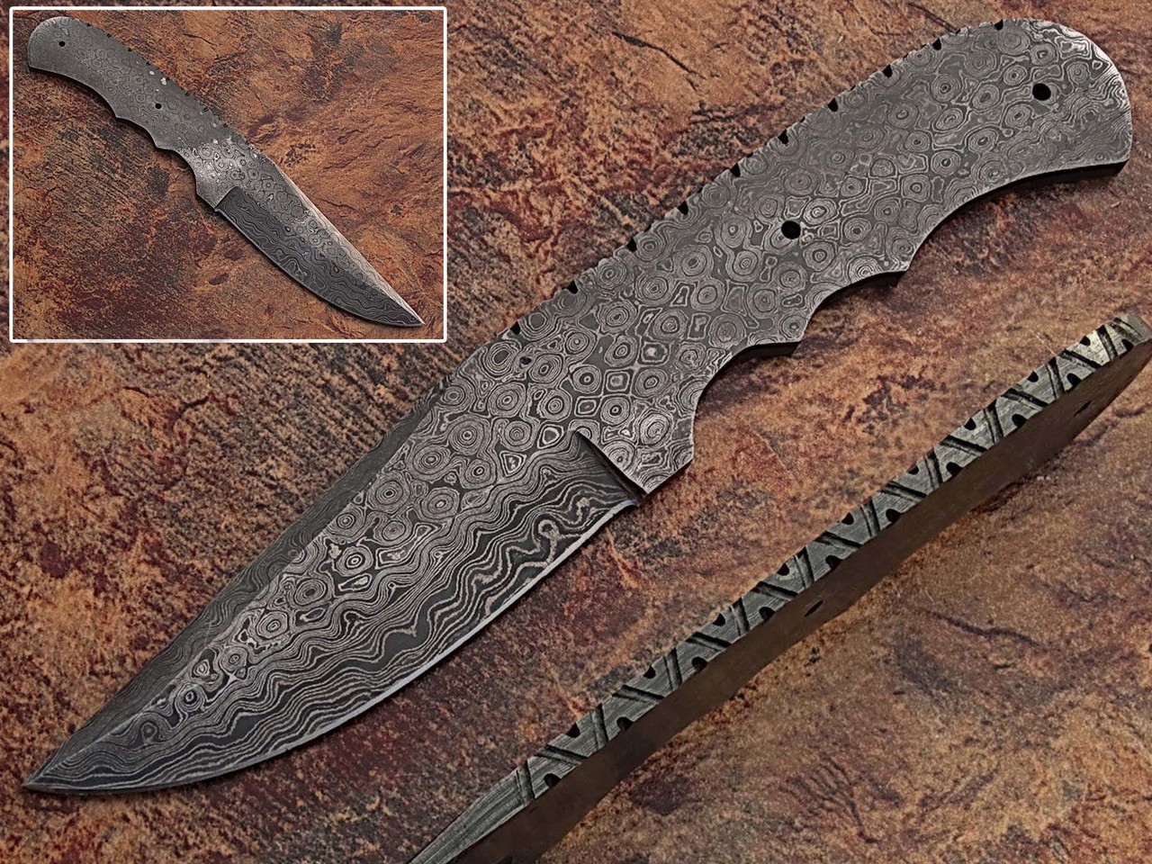 White Deer Blank Blade Knife Damascus Eye Bird Pattern Steel Full Tang Skinner