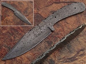 White Deer Damascus Blank Knife Full Tang Bird Eye Pattern Welded Skinner Blade