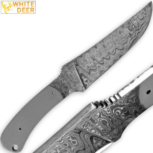 White Deer Damascus Blank Knife Full Tang Rain Drop Pattern Welded Skinner Blade