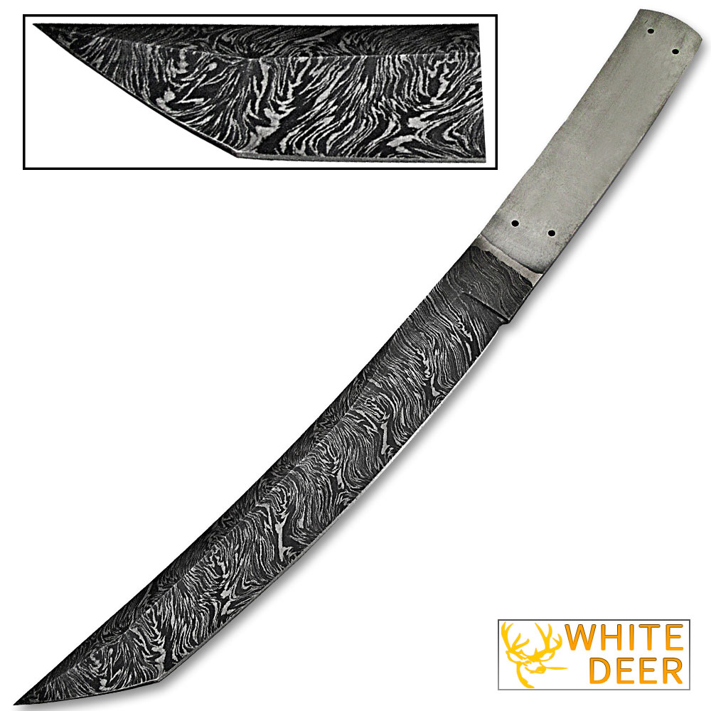 White Deer  Tanto Damascus High Carbon Steel Japanese Blank Blade Knife