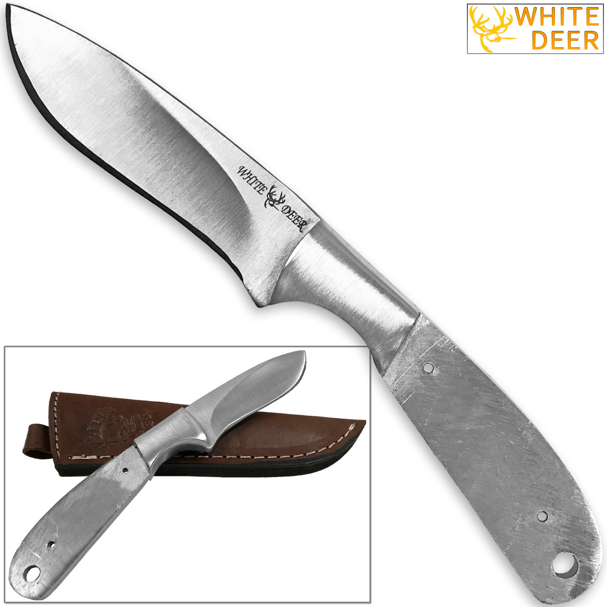 WHITE DEER Blank Pot Belly J2 Steel Skinner Knife Hunters Drop Point