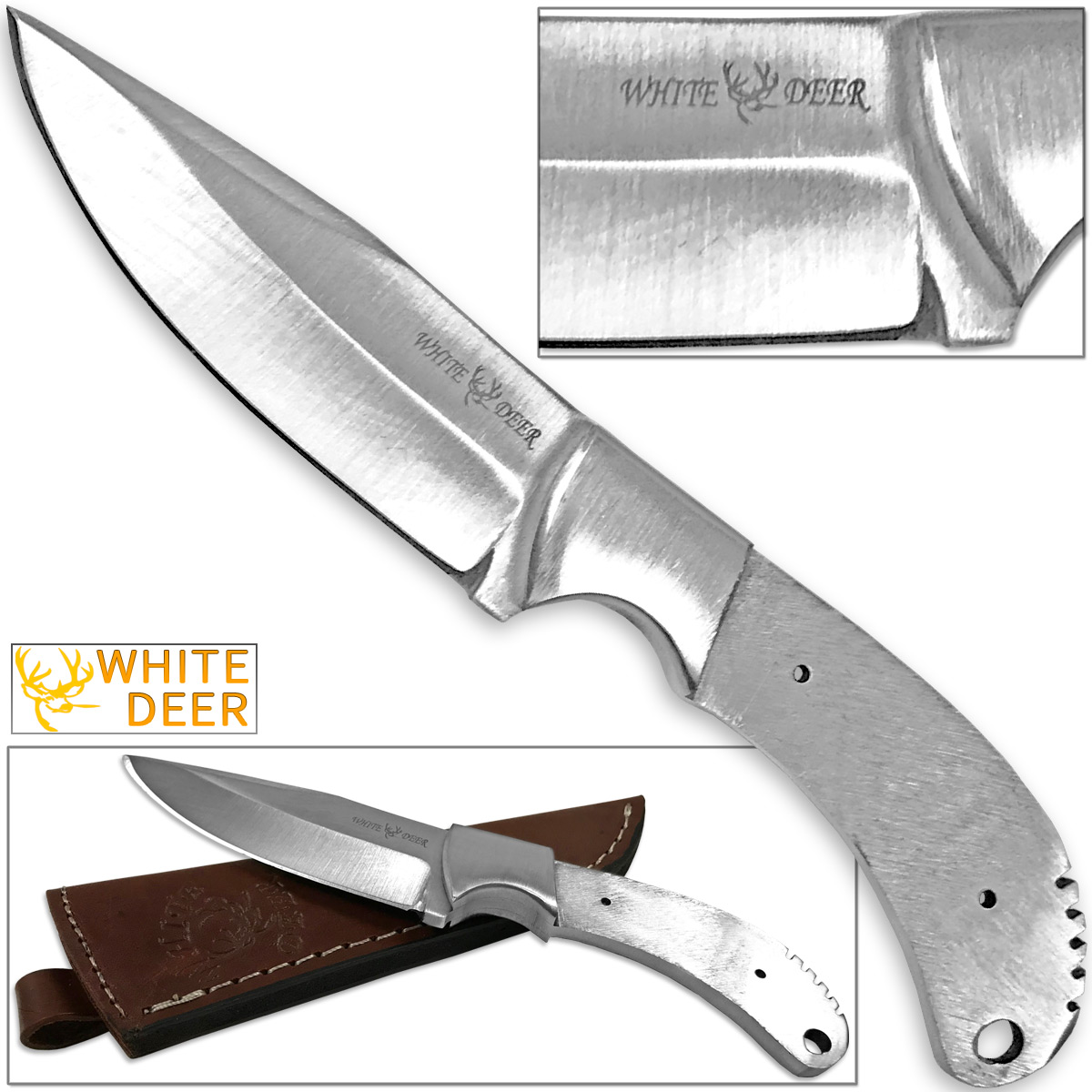 WHITE DEER Full Tang BLANK J2 Steel Tactical Knife Drop Point DIY Grip