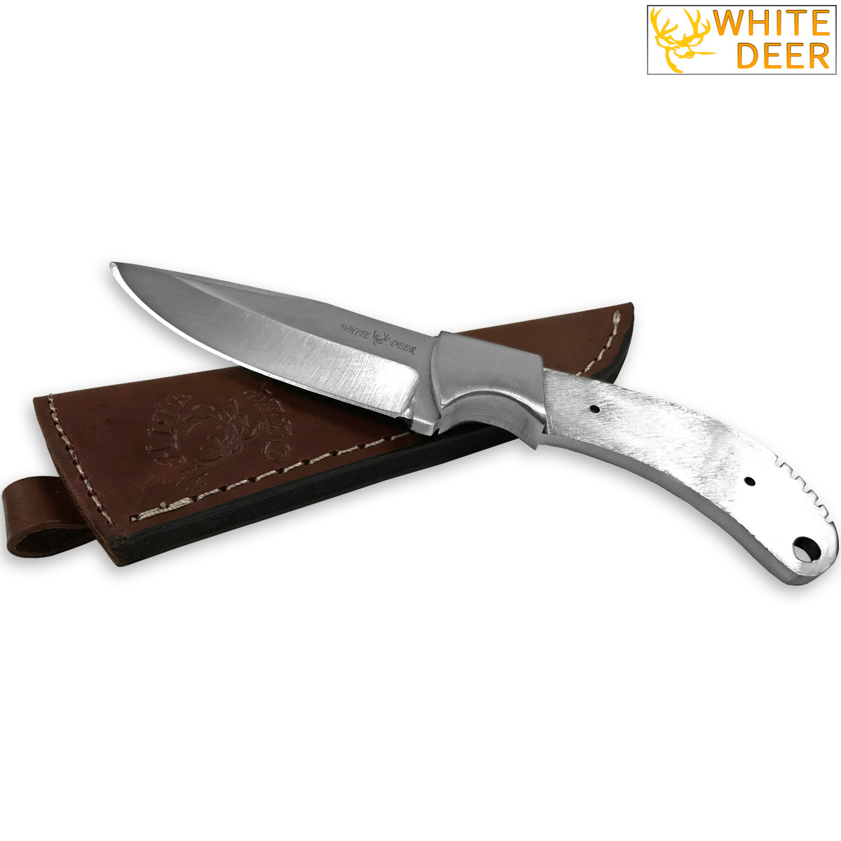WHITE DEER Full Tang BLANK J2 Steel Tactical Knife Drop Point DIY Grip