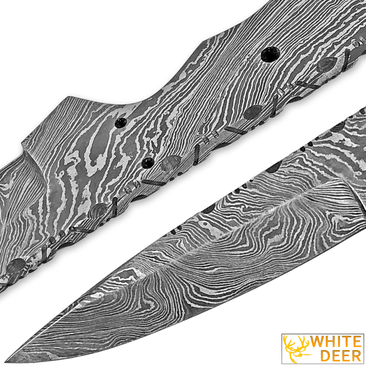 White Deer Lucid Damascus Blank Skinner Knife 55-60 HRC Hardness Folded Steel