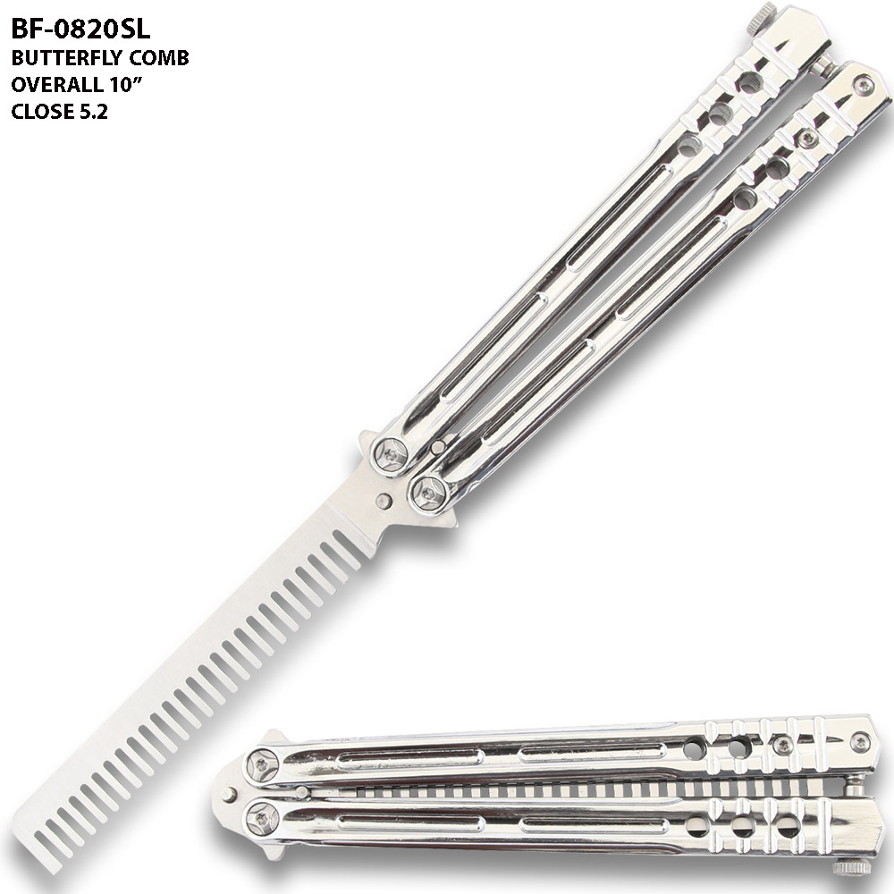 Silver Stainless Steel Folding Butterfly Balisong Comb