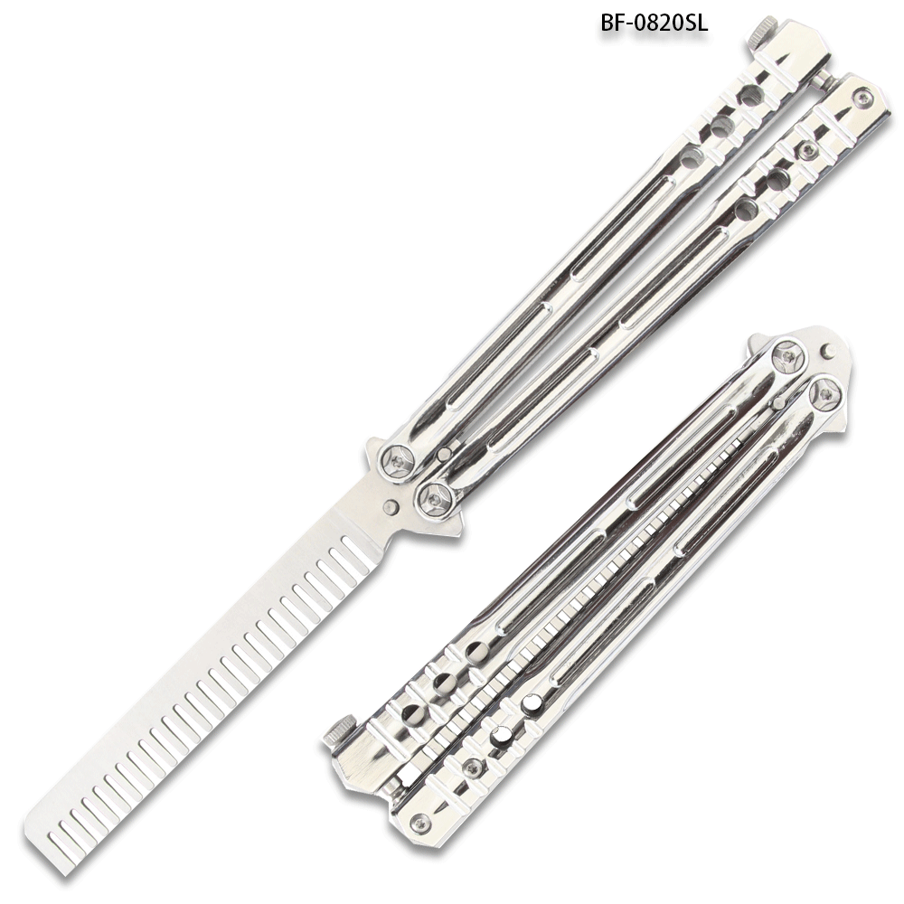 Silver Stainless Steel Folding Butterfly Balisong Comb