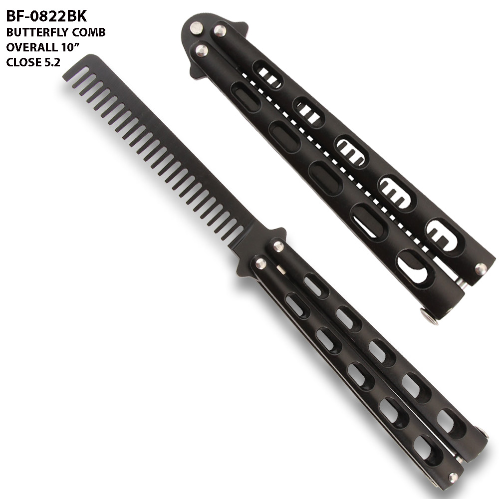 Black Stainless Steel Folding Butterfly Balisong Style Comb