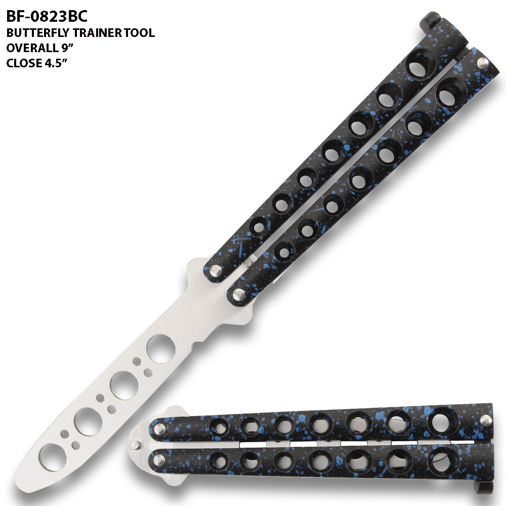 Black and Blue Marble Handle Balisong Butterfly Knife Trainer for Martial Art