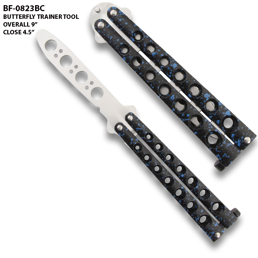 Black and Blue Marble Handle Balisong Butterfly Knife Trainer for Martial Art