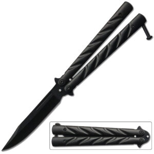 Black Heavy Duty Butterfly Knife Drop Point Twister Handle