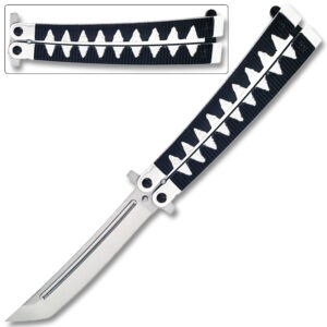 Butterfly Tanto Balisong  Knife Samurai Style Aluminum Handle Silver & Black