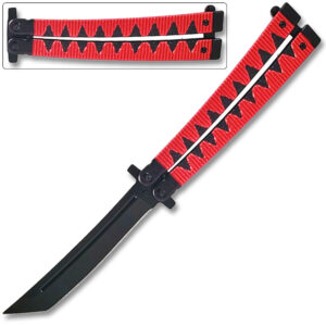 Butterfly Tanto Balisong  Knife Samurai Style Aluminum Handle Red & Black