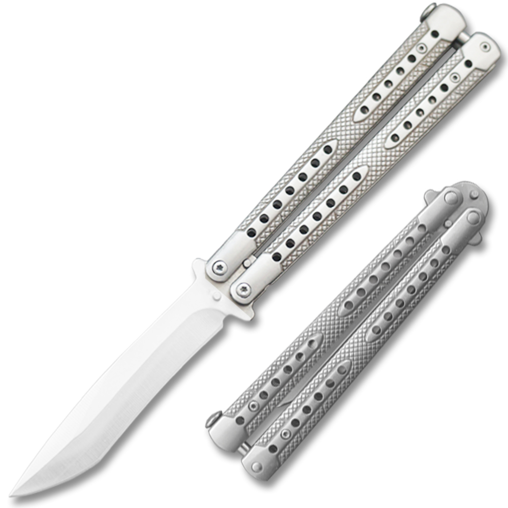 Swift Silver  Balisong  Two-Tone Titanium Coated Butterly Knife Curved Blade