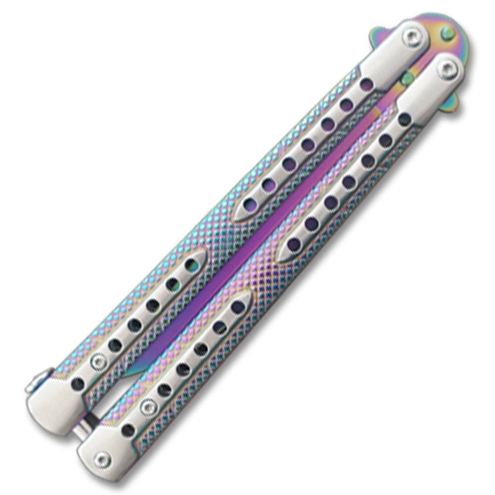 Swift Titanium  Balisong  Two-Tone Titanium Coated Butterly Knife  Curved Blade