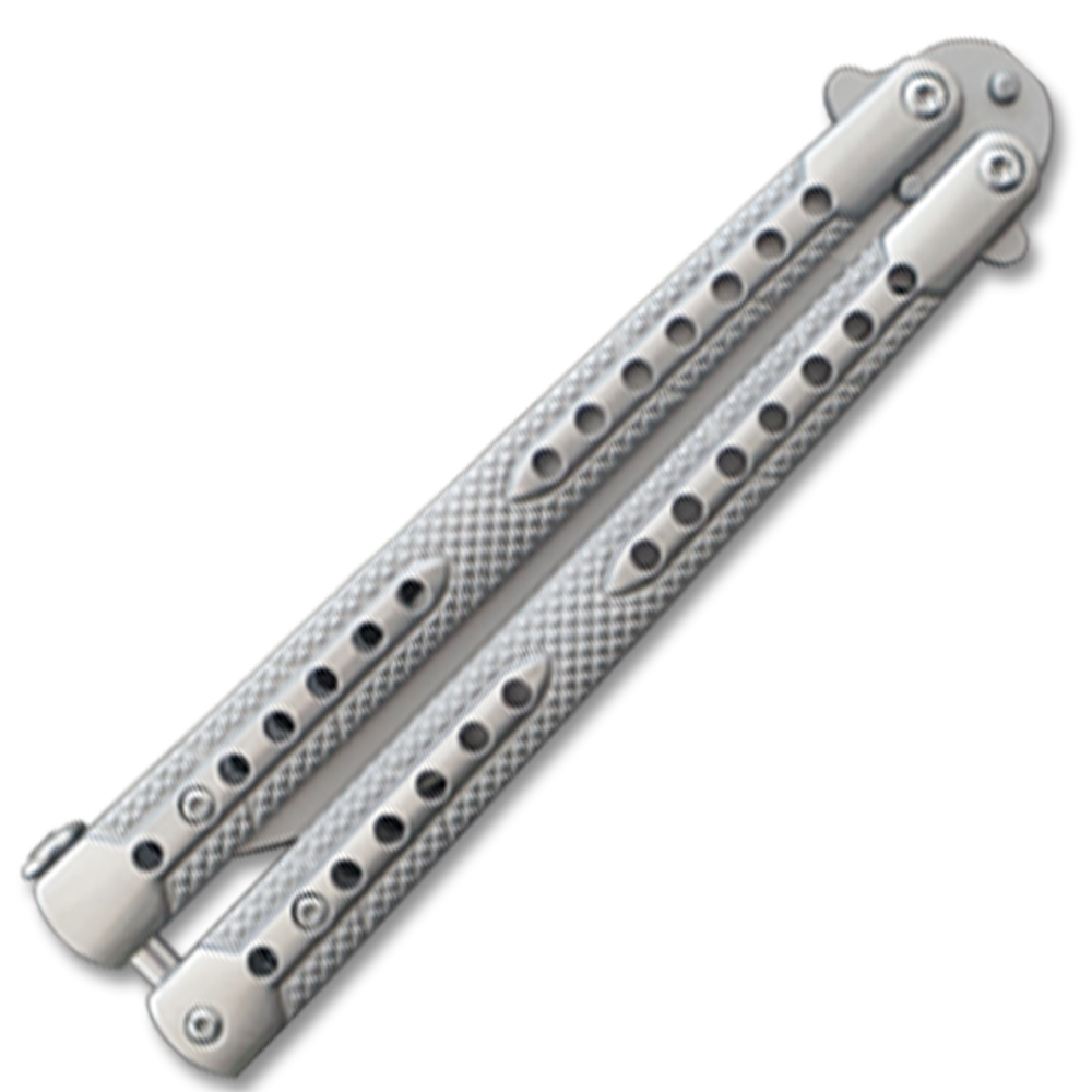 Swift Silver  Balisong  Two-Tone Titanium Coated Butterly Knife Curved Blade
