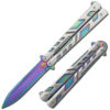 Swift Rainbow Spear Point Single Edge Blade Balisong Butterly Knife