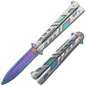 Swift Rainbow Spear Point Single Edge Blade Balisong Butterly Knife